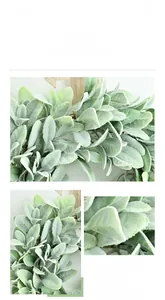 Detail of flocked rabbit ear leaf garland showing realistic texture and handmade weave