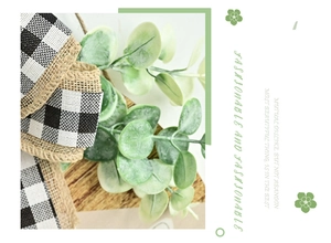 Detail of wooden Easter wreath with black-white plaid bow and green eucalyptus leaves