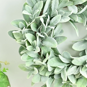 Artificial flocked lamb's ear leaf wreath for farmhouse home wall decoration