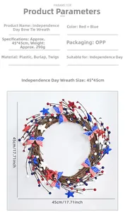 Detailed size specifications for 45cm Independence Day wreath with burlap bow