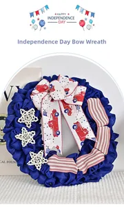 Detail van de Onafhankelijkheidsdag krans met blauw jute en feestelijke strik