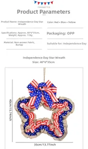 Détail de la couronne étoilée patriotique en jute avec dimensions de 40x35x6 cm
