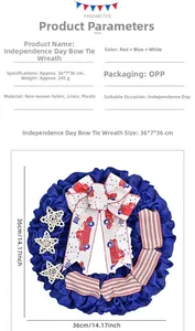 Detailgegevens voor Independence Day bowknot krans van 36x7x36cm inclusief de afmetingen