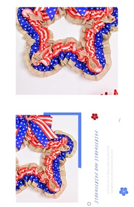 Détail de la couronne étoilée en toile de jute du 4 juillet avec rubans patriotiques