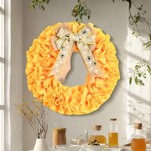 Couronne en Maille Déco Jaune Fête des Abeilles Nœud Toile de Jute Imprimé Abeille pour Porte Maison Fête Style Rustique
