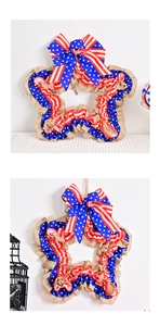 Gros plan d'une couronne d'étoile en toile de jute aux motifs patriotiques bleu blanc rouge