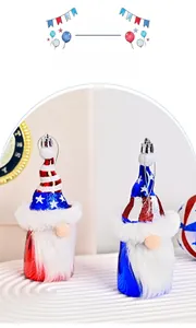 Detail of Fourth of July gnome ornament featuring stars and stripes hat with plush beard