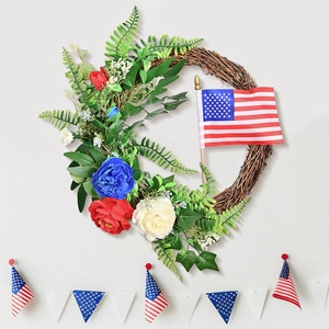 Independence Day Wreath Resin Patriotic Red White Blue Flowers Wreath American Flag Decoration Rural Style Front Door Garland Home Decor