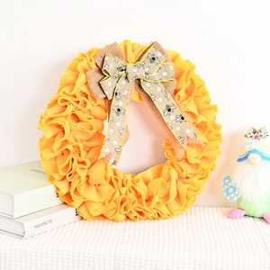 Couronne en toile de jute jaune avec nœud abeille pour décoration de porte maison