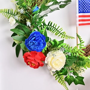 American flag wreath with red, white, and blue artificial roses for Independence Day decor