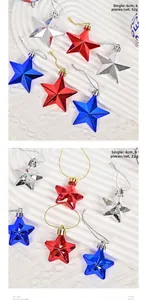Detailed view of red blue silver star ornaments in 4cm and 6cm sizes for party decor