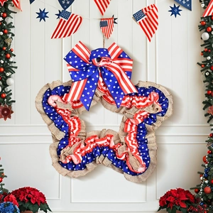 Jour de l'Indépendance Couronne Étoile Jute Patriotique Rouge Blanc Bleu Drapeau Américain Pentagramme Décoration Suspendue de Porte Fête