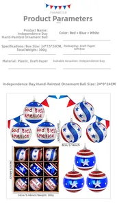 8cm American Independence Day bauble set with red white blue stars and stripes detail