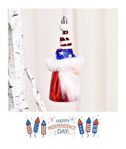 Detail of Independence Day gnome hanging ornament with stars, stripes and white beard