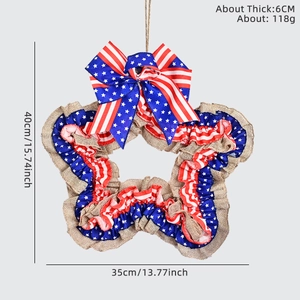 Couronne étoilée patriotique du 4 juillet en toile de jute rouge bleu blanc et nœud