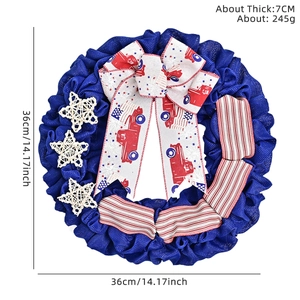 Patriotic 14 inch independence day wreath with red truck bow and white stars