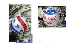 Detail of 8cm Independence Day ornaments with stars, stripes, and God Bless America text