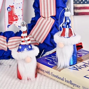 Patriotic Independence Day Gnomes Ornaments Fourth Of July American Flag Star Stripes Sequins Faux Fur Beard Hanging Decoration