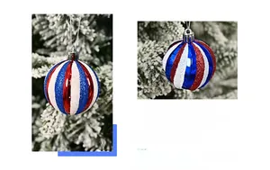 Detail of 6cm American flag style Christmas ball with red blue and silver glitter stripes