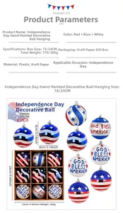 Independence Day hanging balls set of 9, red white and blue 8cm plastic ornaments