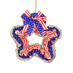 Couronne étoile patriotique du 4 juillet avec motifs de drapeau et nœud rustique en toile