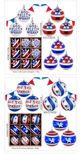 Detailed comparison of 6cm and 8cm patriotic Christmas ornaments in clear packaging