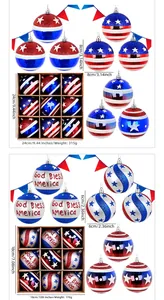 Detailed size comparison of 6cm and 8cm American flag Christmas ornaments in sets