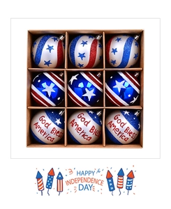 Detail of red white and blue Independence Day ornaments with stars and stripes patterns