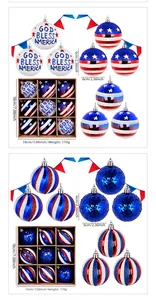 Detail of Independence Day ornament set with God Bless America text and flag motifs