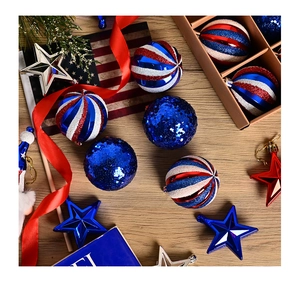 Macro detail of red, white and blue Independence Day stars and sequined ornaments