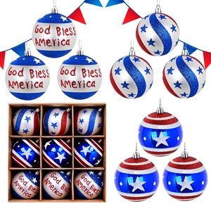 Patriotic Independence Day Hanging Ball Ornaments Red White Blue Star Stripes Glitter God Bless America Holiday Decor
