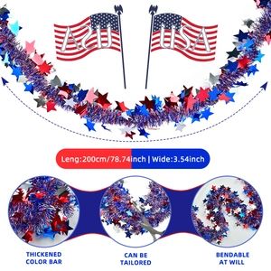 Detail view of USA Independence Day garland showing 200cm length and flexible thick material