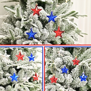 Independence Day star ornaments in red, silver and blue for Christmas tree decoration