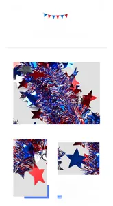 Detail of USA Independence Day tinsel garland with red blue and silver stars decoration