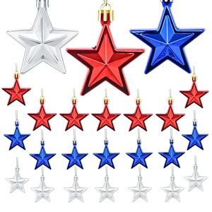 Red blue and silver star ornaments in large and small sizes for party decoration