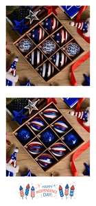 Close-up of 4th of July Independence Day ornaments with God Bless America text