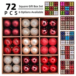 72-piece Christmas ball ornament set in kraft box with matte and glitter finishes
