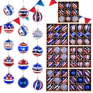 American Independence Day Patriotic Christmas Ball Ornaments Set Red White Blue Stars Stripes Painted Hanging Decor