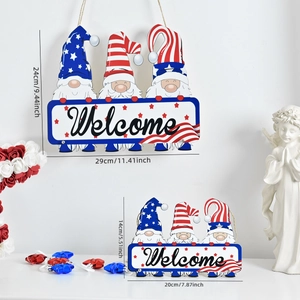 Independence Day wooden gnome welcome sign decoration in red white and blue theme