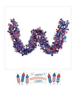 Red white and blue tinsel garland with stars for Independence Day party decor