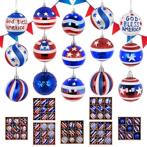 USA Patriotic Christmas balls with red white blue stars and God Bless America print