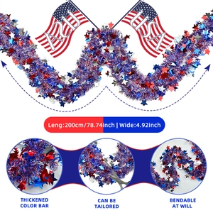 200cm red white and blue US Independence Day tinsel garland with stars for party decor