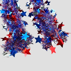 Patriotic Independence Day tinsel garland with red blue silver stars for party decor