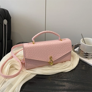 Trendy Woven Texture Women Crossbody Bag Stylish Small Square Top Handle Bag With Gold Musical Note Lock Shoulder Bag