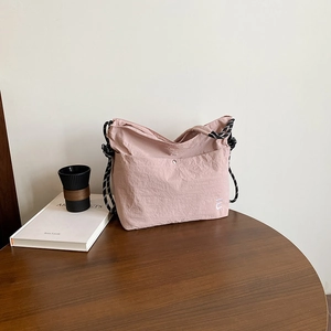 Women Large Capacity Nylon Tote Bag With Woven Rope Strap Casual Solid Color Crossbody Shoulder Bag Urban Fashion Handbag