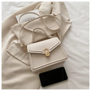 Détail d'un mini sac à main beige avec fermoir doré et bandoulière amovible