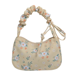 Elegant floral pleated handbag in light yellow with a white flower pattern for women