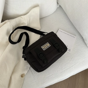 Japanese Style Trendy Canvas Crossbody Bag For Women Casual Color Block Small Square Shoulder Messenger Bag With Adjustable Strap