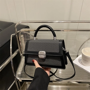 Damen Retro Gewebte Umhängetasche Mode PU Leder Kleine Quadratische Tasche Elegante Kontrastfarbe Schultertasche Vielseitige Handtasche