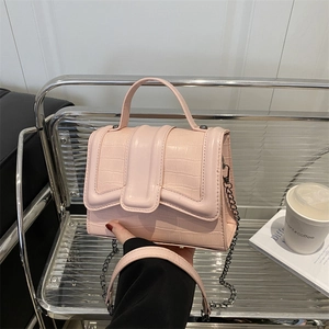 Women Fashion Crocodile Pattern PU Handbag Minimalist Solid Color Chain Shoulder Bag Commuter Crossbody Square Bag